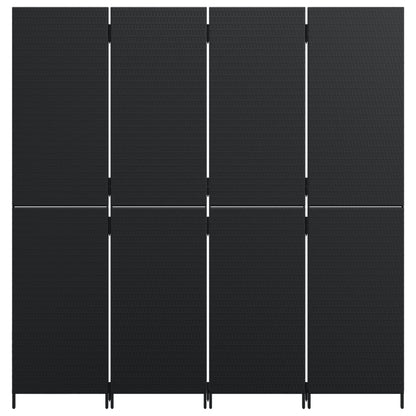 Kamerscherm 4 panelen poly rattan zwart