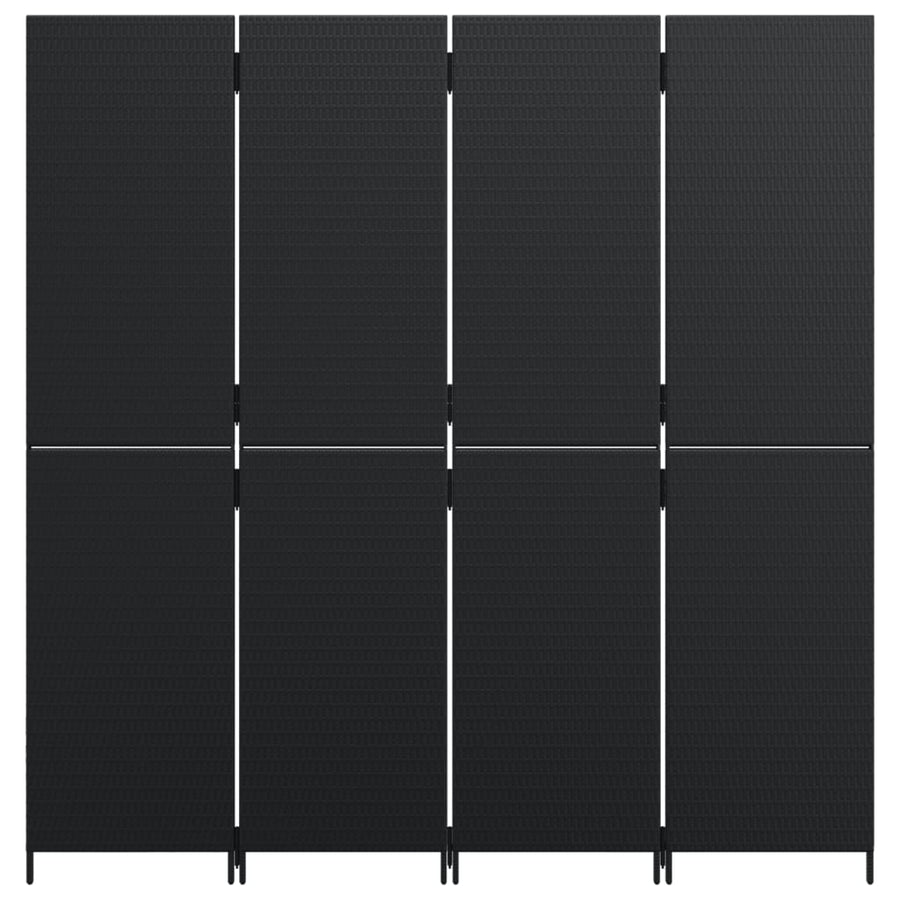 Kamerscherm 4 panelen poly rattan zwart