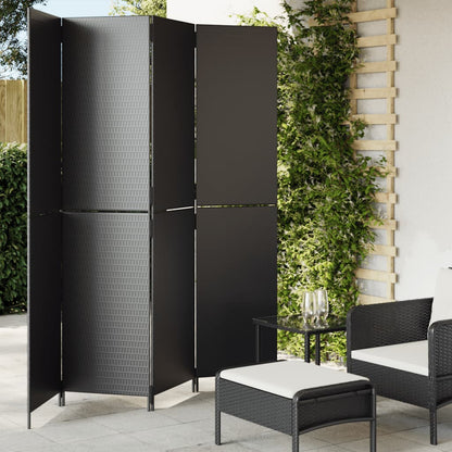 Kamerscherm 4 panelen poly rattan zwart