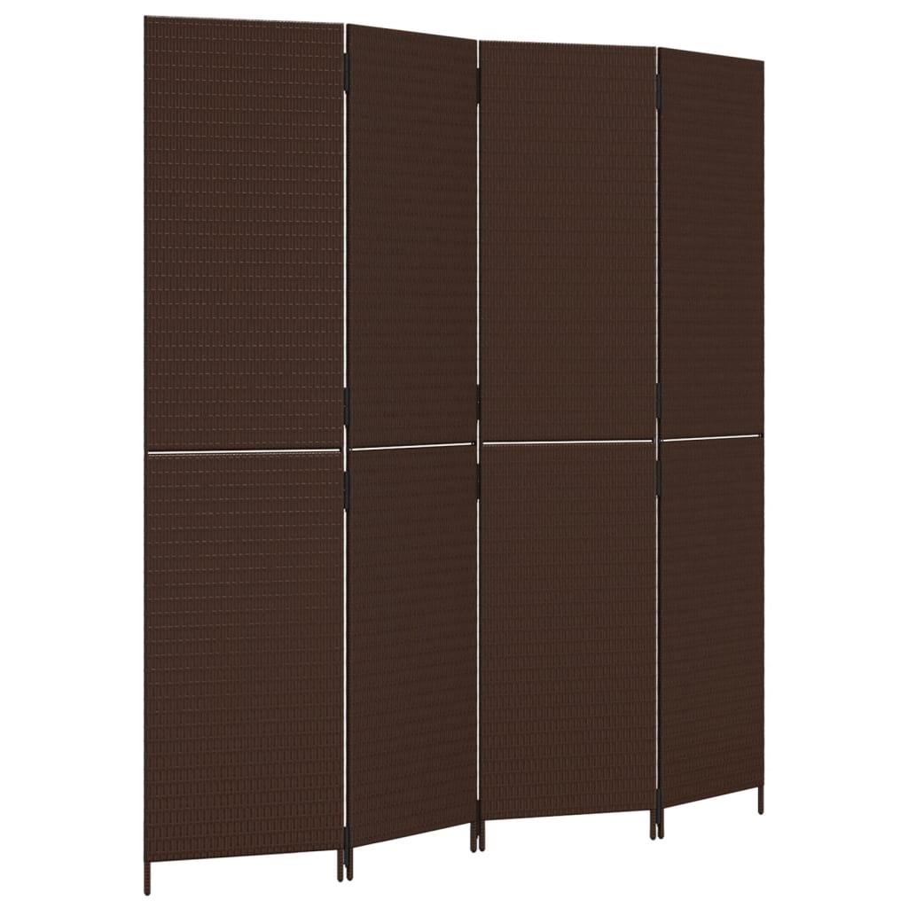 Kamerscherm 4 panelen poly rattan bruin 1 196 x 200 cm