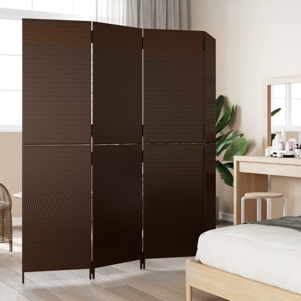 Kamerscherm 4 panelen poly rattan bruin 1 196 x 200 cm