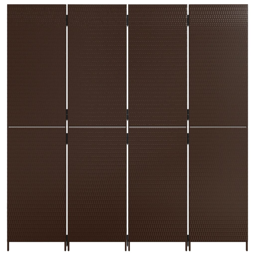 Kamerscherm 4 panelen poly rattan bruin 1 196 x 200 cm