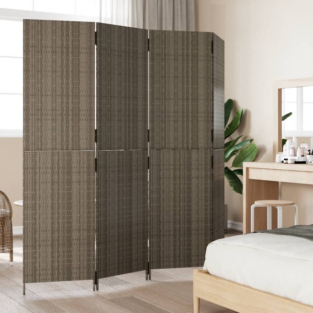 Kamerscherm 4 Panelen Poly Rattan Grijs 1