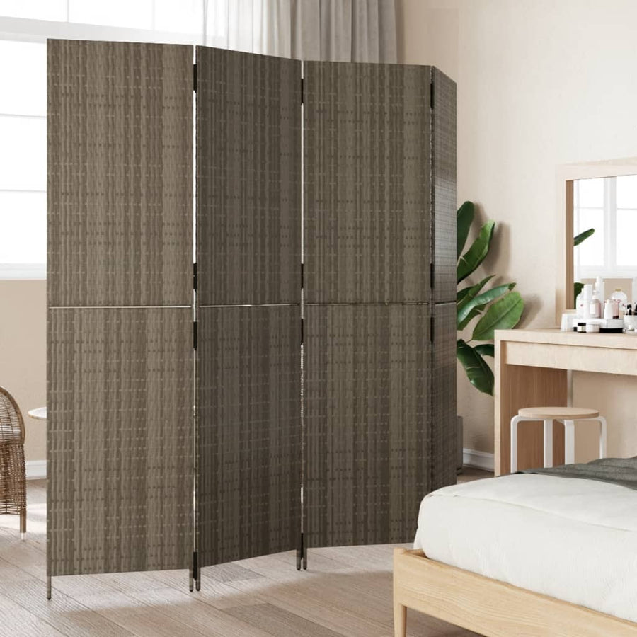 Kamerscherm 4 Panelen Poly Rattan Grijs 1