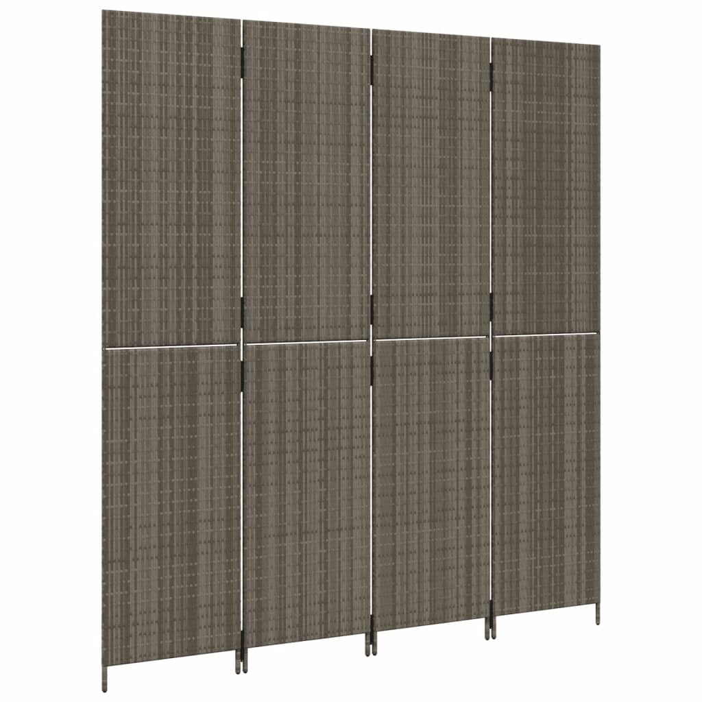 Kamerscherm 4 Panelen Poly Rattan Grijs 1