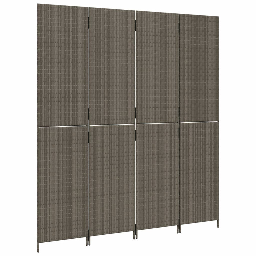 Kamerscherm 4 Panelen Poly Rattan Grijs 1
