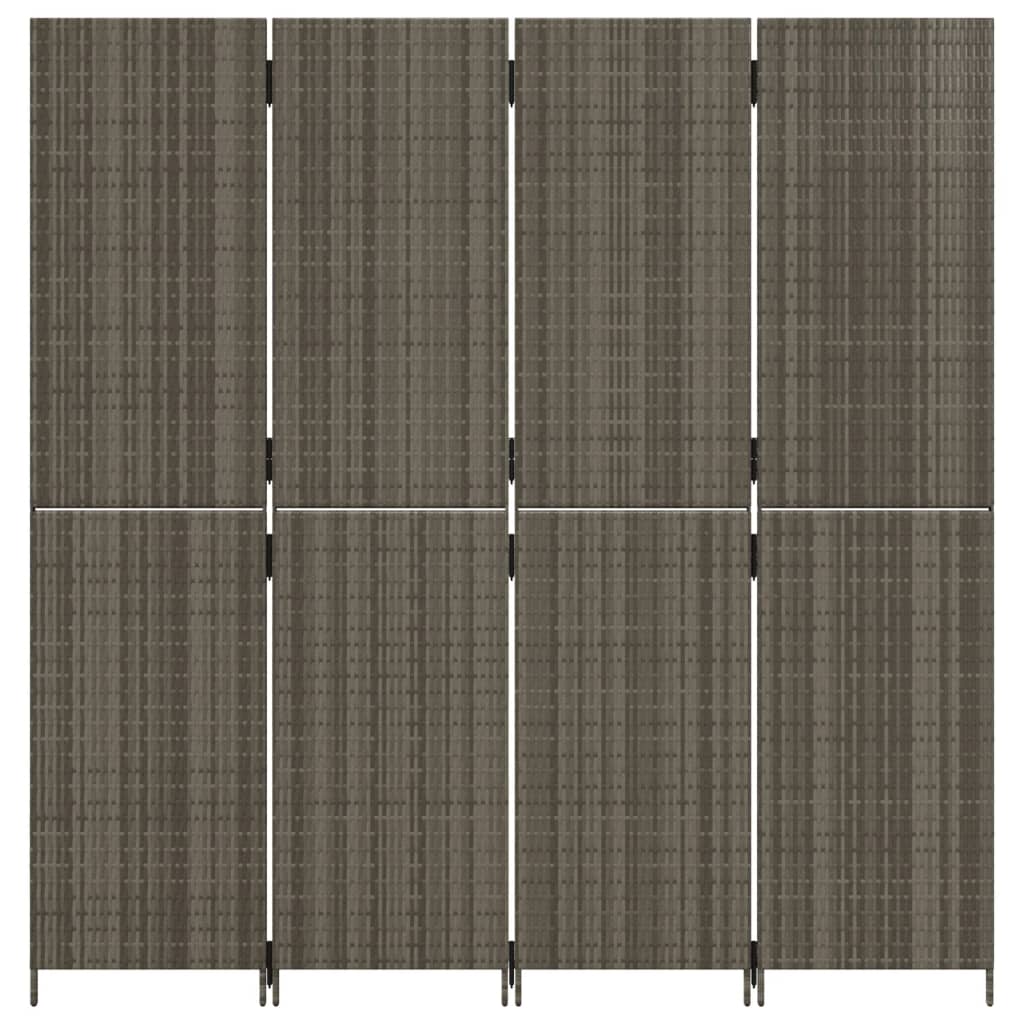 Kamerscherm 4 Panelen Poly Rattan Grijs 1