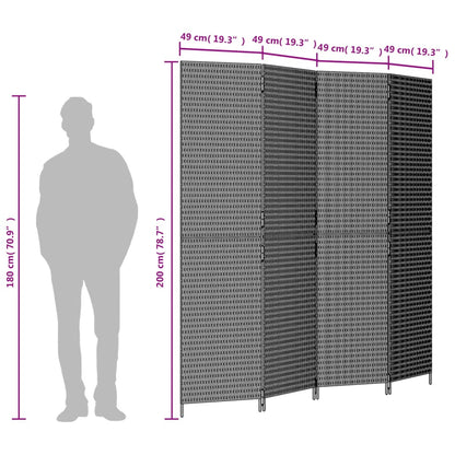 Kamerscherm 4 Panelen Poly Rattan Grijs 1