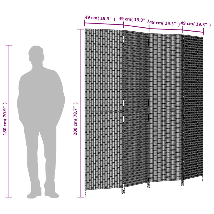 Kamerscherm 4 Panelen Poly Rattan Grijs 1