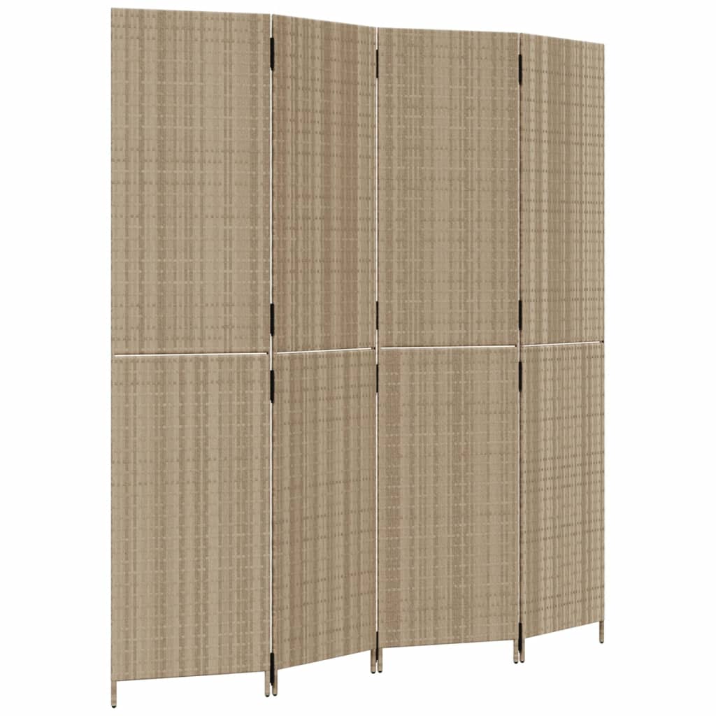 Kamerscherm 4 panelen poly rattan beige 1 196 x 200 cm