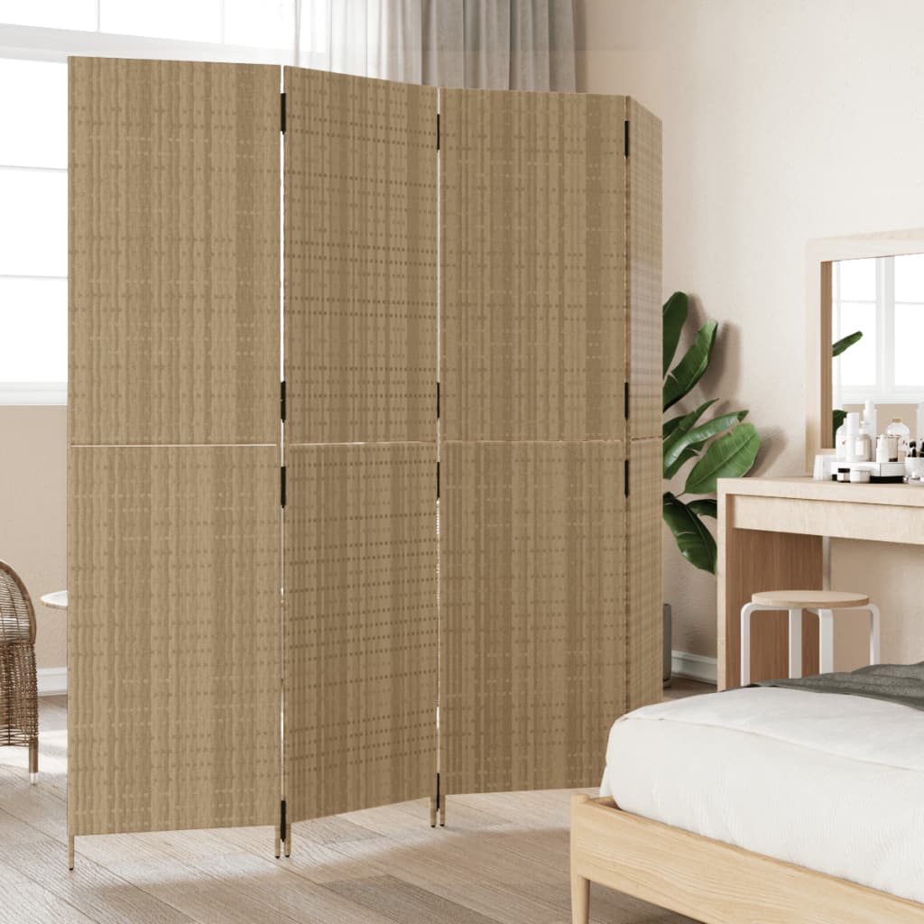 Kamerscherm 4 panelen poly rattan beige 1 196 x 200 cm