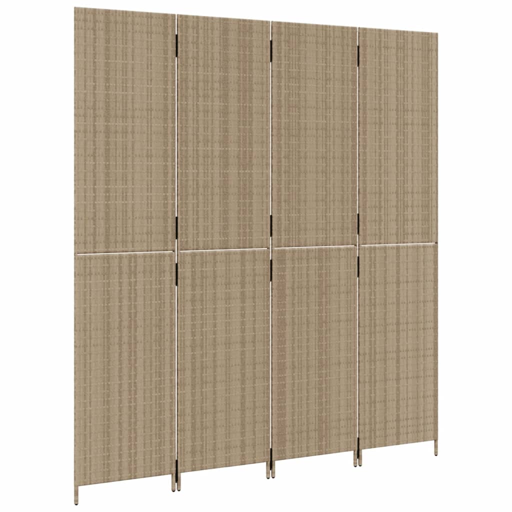 Kamerscherm 4 panelen poly rattan beige 1 196 x 200 cm