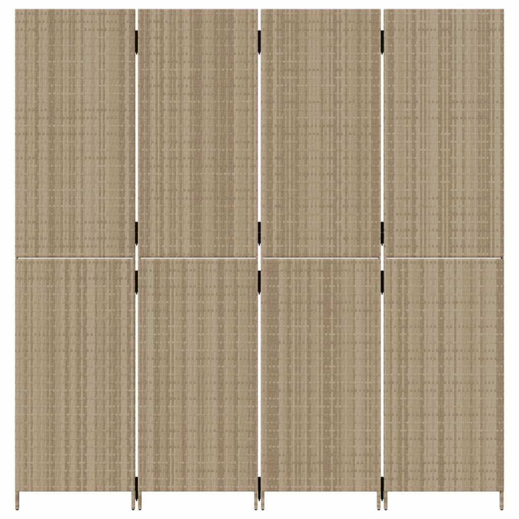 Kamerscherm 4 panelen poly rattan beige 1 196 x 200 cm