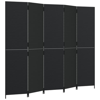 Kamerscherm 5 panelen poly rattan zwart