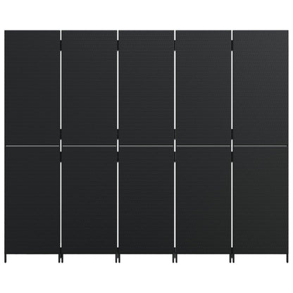 Kamerscherm 5 panelen poly rattan zwart