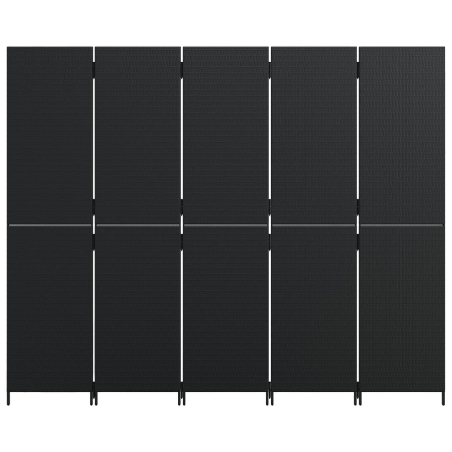 Kamerscherm 5 panelen poly rattan zwart