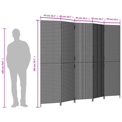 Kamerscherm 5 panelen poly rattan zwart