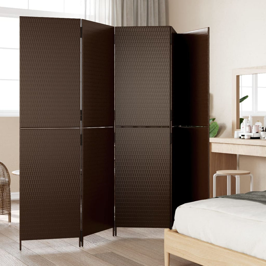 Kamerscherm 5 panelen poly rattan bruin 245 x 200 cm Dichtgeweven