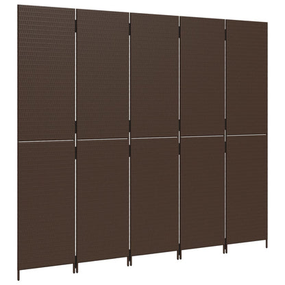 Kamerscherm 5 panelen poly rattan bruin 245 x 200 cm Dichtgeweven