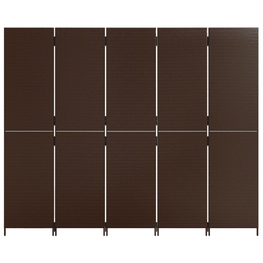 Kamerscherm 5 panelen poly rattan bruin 245 x 200 cm Dichtgeweven