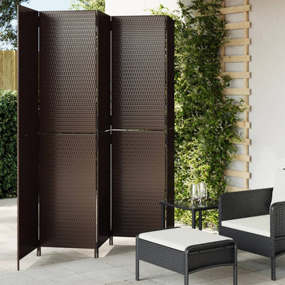 Kamerscherm 5 panelen poly rattan bruin 245 x 200 cm Dichtgeweven