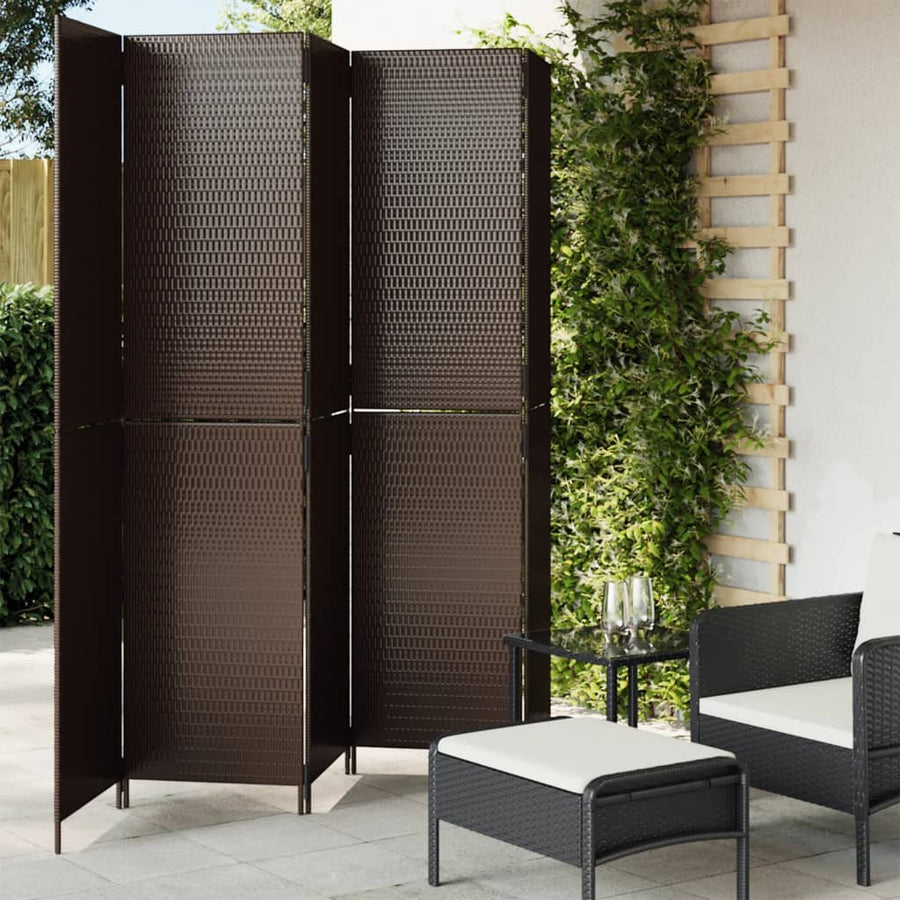 Kamerscherm 5 panelen poly rattan bruin 245 x 200 cm Dichtgeweven
