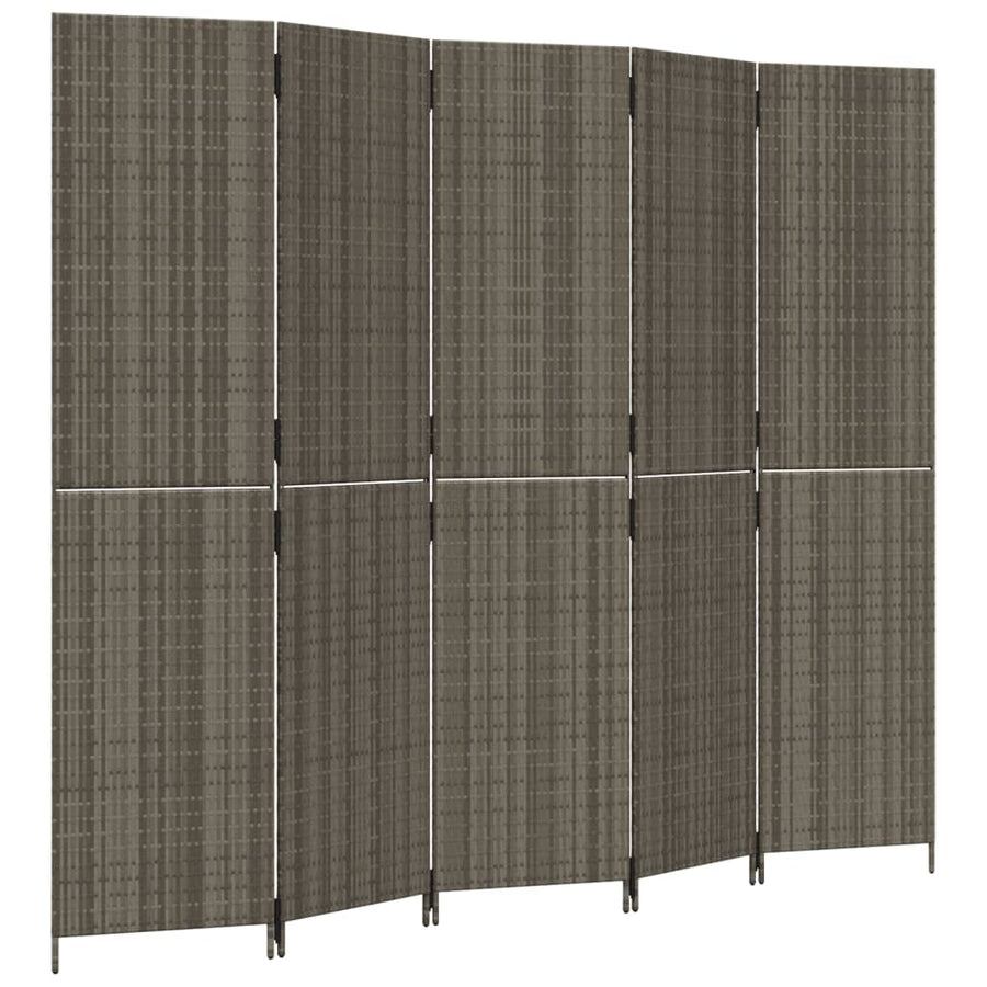 Kamerscherm 5 panelen poly rattan grijs 245 x 200 cm Dichtgeweven