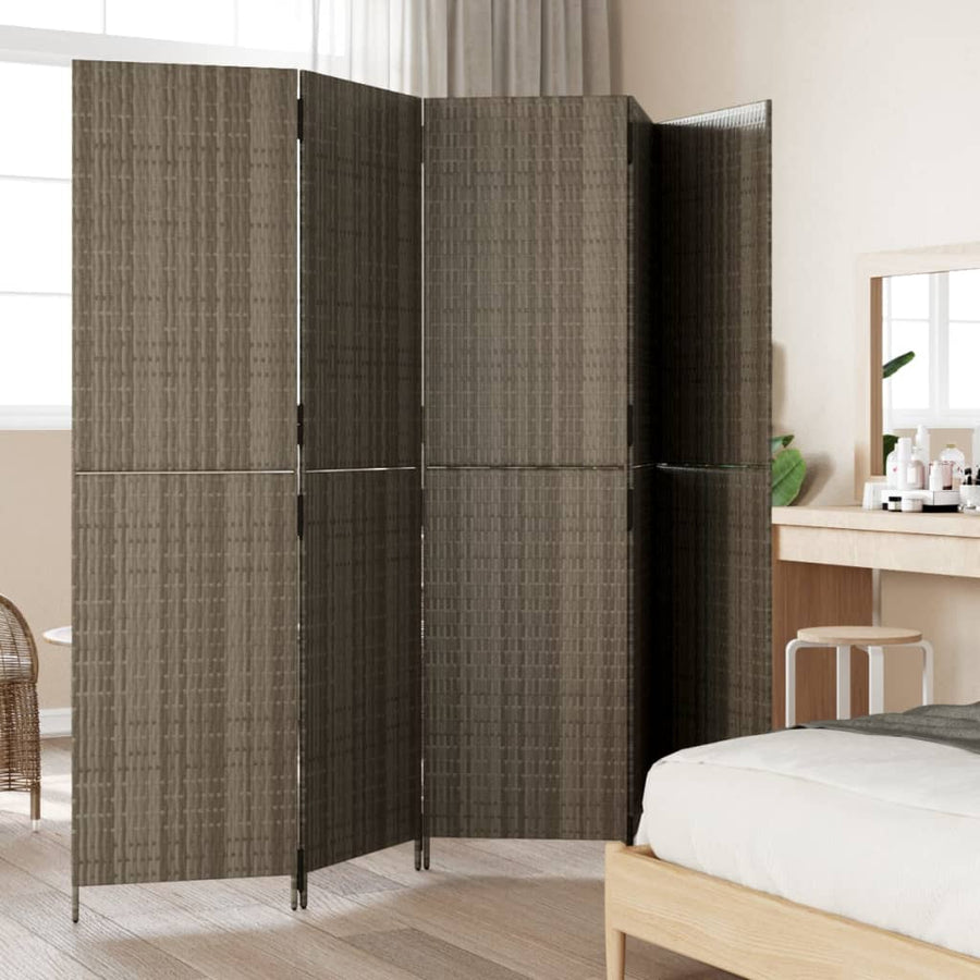 Kamerscherm 5 panelen poly rattan grijs 245 x 200 cm Dichtgeweven