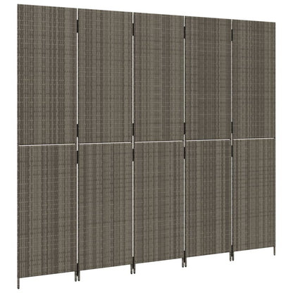 Kamerscherm 5 panelen poly rattan grijs 245 x 200 cm Dichtgeweven