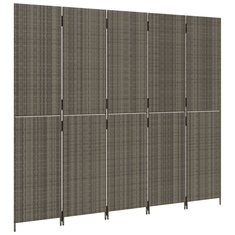 Kamerscherm 5 panelen poly rattan grijs 245 x 200 cm Dichtgeweven
