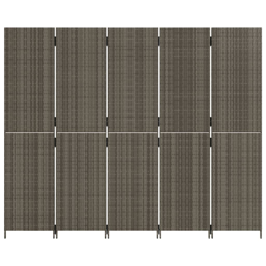 Kamerscherm 5 panelen poly rattan grijs 245 x 200 cm Dichtgeweven