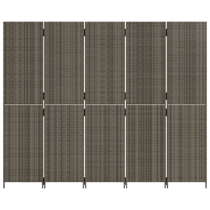 Kamerscherm 5 panelen poly rattan grijs 245 x 200 cm Dichtgeweven