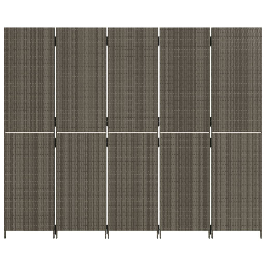 Kamerscherm 5 panelen poly rattan grijs 245 x 200 cm Dichtgeweven