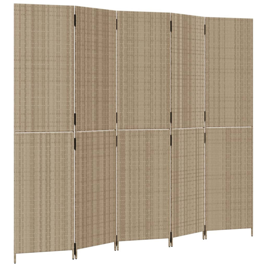 Kamerscherm 5 panelen poly rattan beige 245 x 200 cm Dichtgeweven