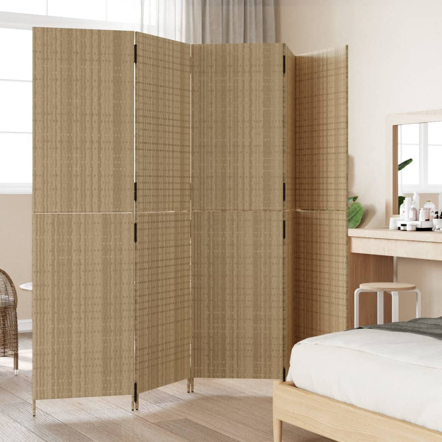 Kamerscherm 5 panelen poly rattan beige 245 x 200 cm Dichtgeweven