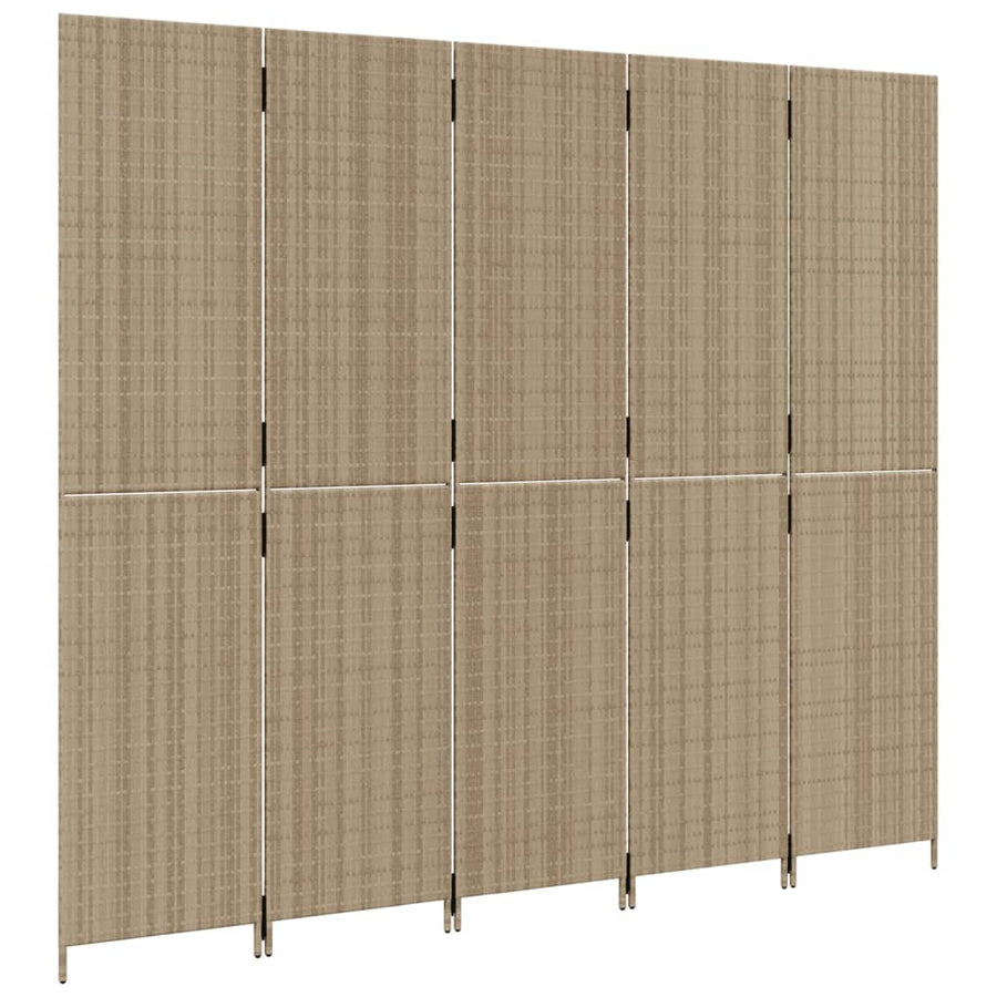 Kamerscherm 5 panelen poly rattan beige 245 x 200 cm Dichtgeweven