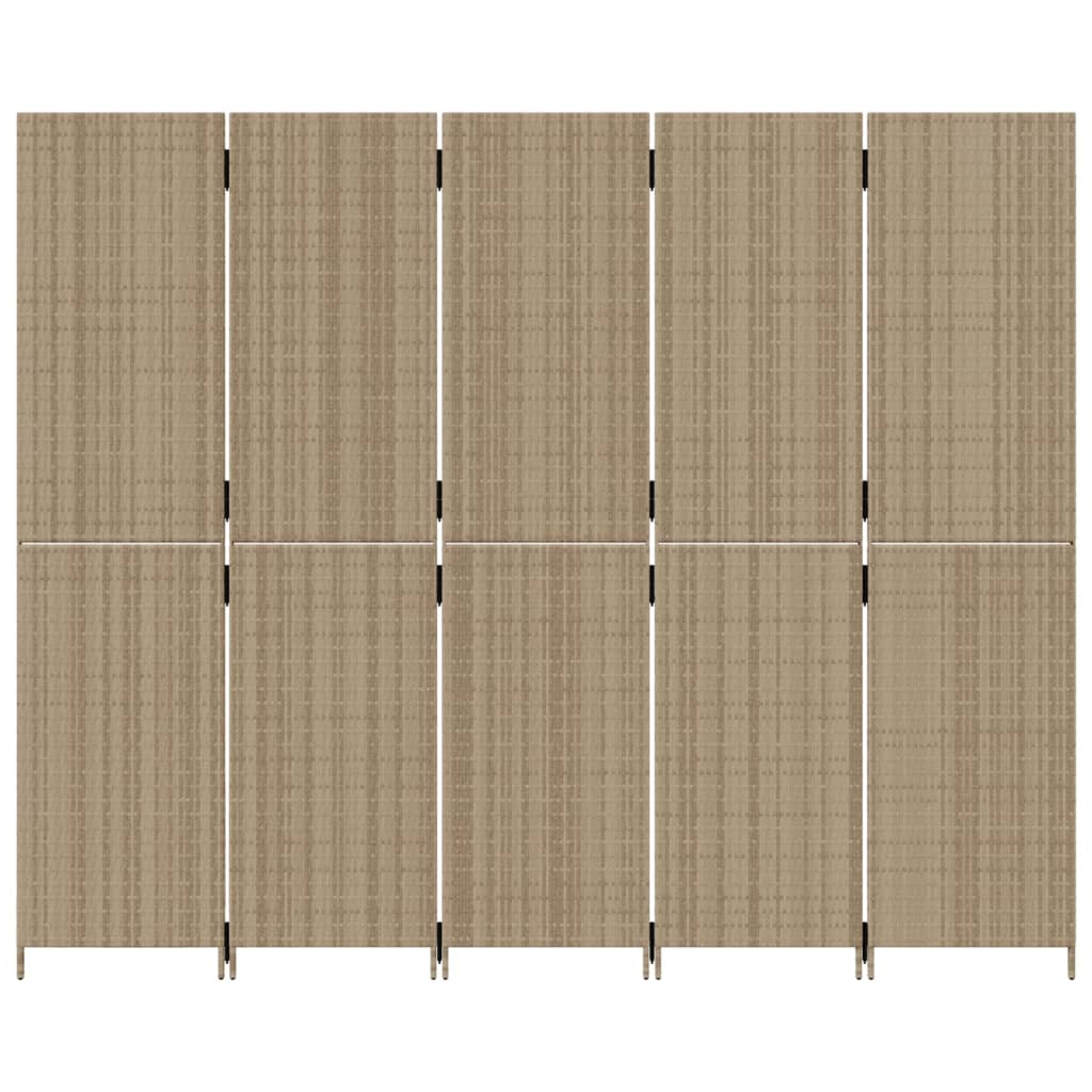 Kamerscherm 5 panelen poly rattan beige 245 x 200 cm Dichtgeweven