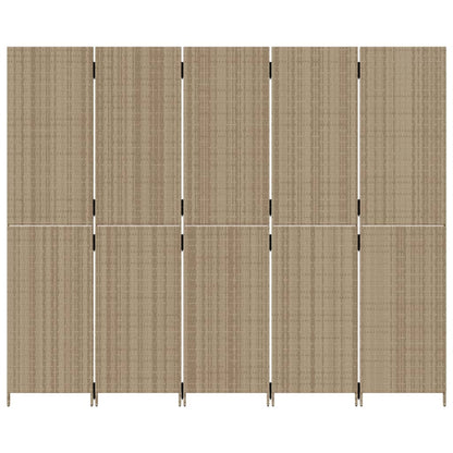 Kamerscherm 5 panelen poly rattan beige 245 x 200 cm Dichtgeweven