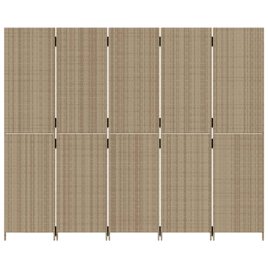 Kamerscherm 5 panelen poly rattan beige 245 x 200 cm Dichtgeweven