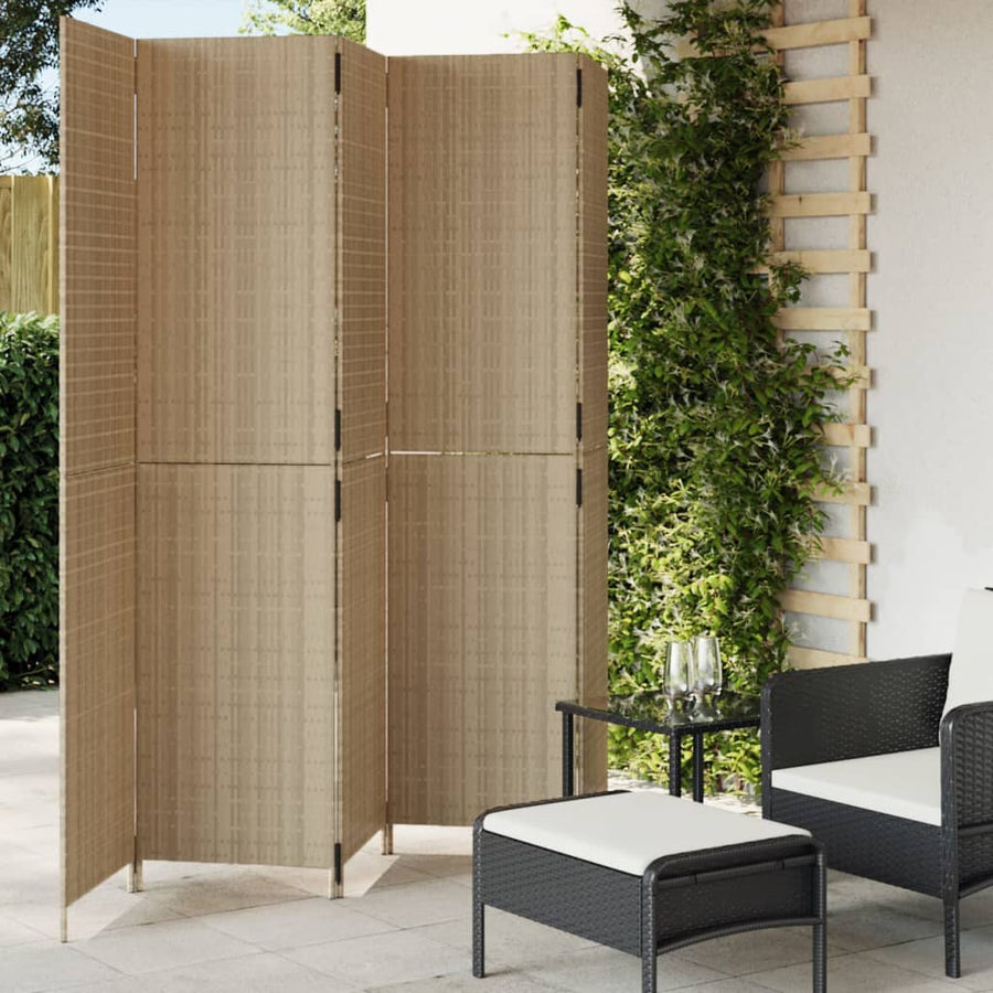Kamerscherm 5 panelen poly rattan beige 245 x 200 cm Dichtgeweven