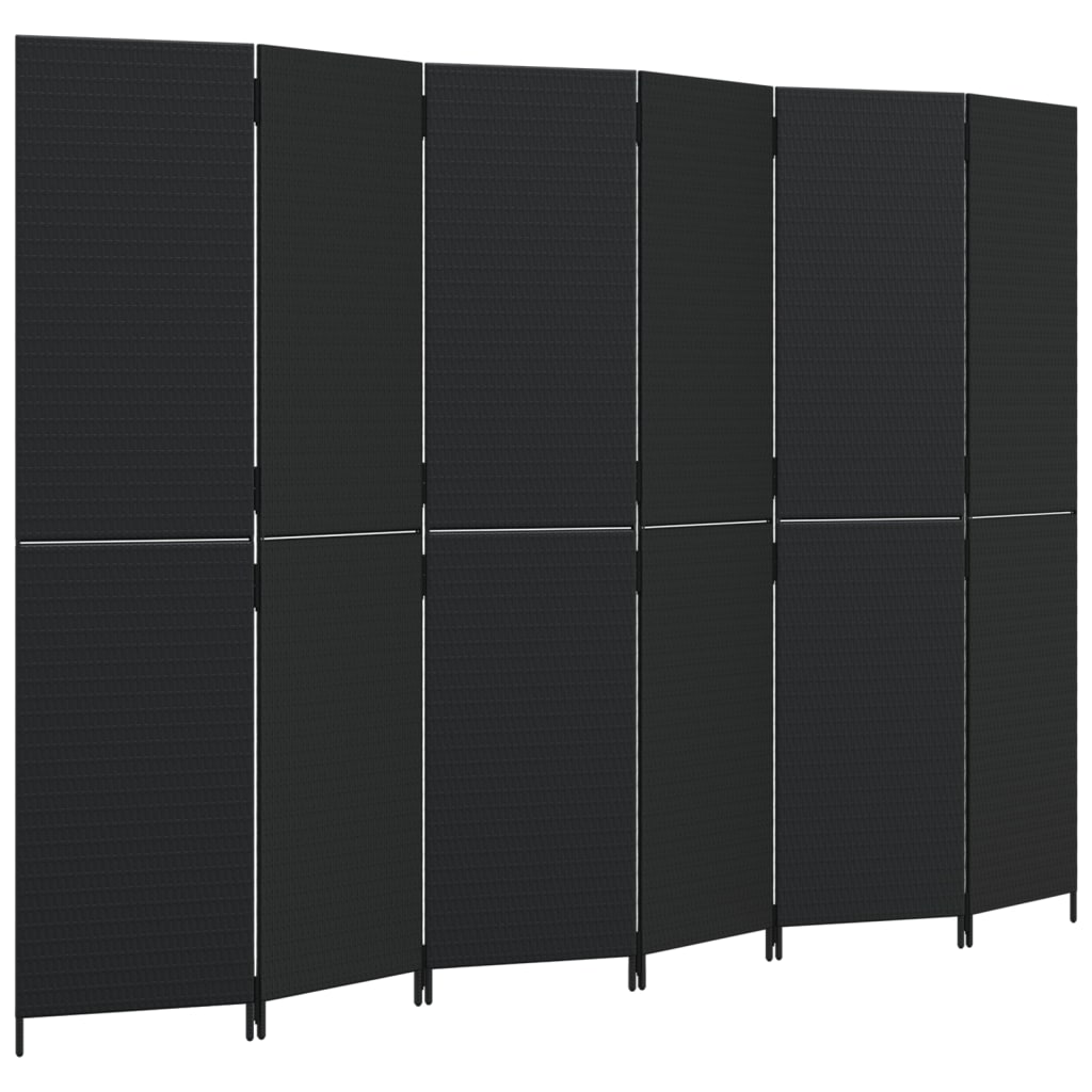Kamerscherm 6 panelen poly rattan zwart 1 294 x 200 cm