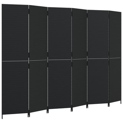 Kamerscherm 6 panelen poly rattan zwart 1 294 x 200 cm