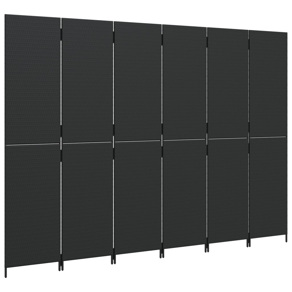 Kamerscherm 6 panelen poly rattan zwart 1 294 x 200 cm