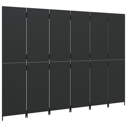 Kamerscherm 6 panelen poly rattan zwart 1 294 x 200 cm