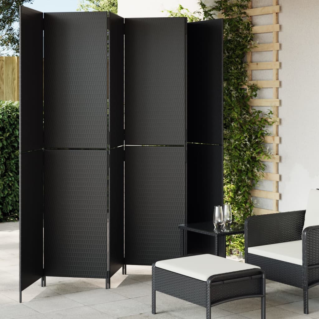 Kamerscherm 6 panelen poly rattan zwart 1 294 x 200 cm