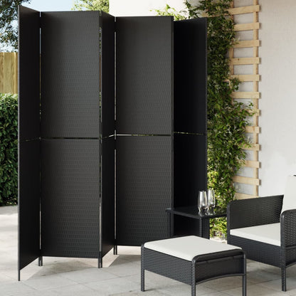 Kamerscherm 6 panelen poly rattan zwart 1 294 x 200 cm