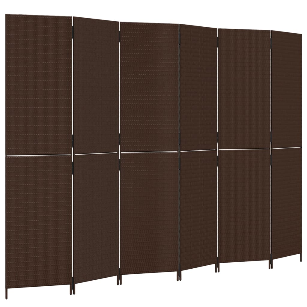 Kamerscherm 6 panelen poly rattan bruin 1 294 x 200 cm