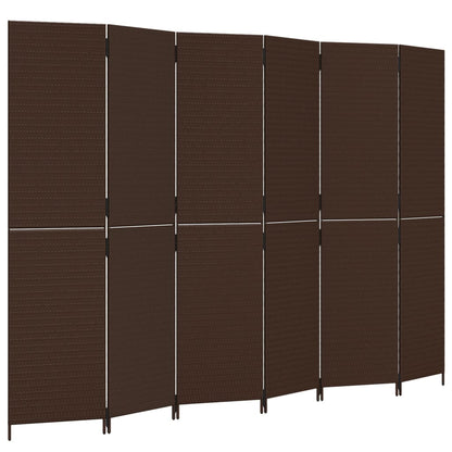Kamerscherm 6 panelen poly rattan bruin 1 294 x 200 cm