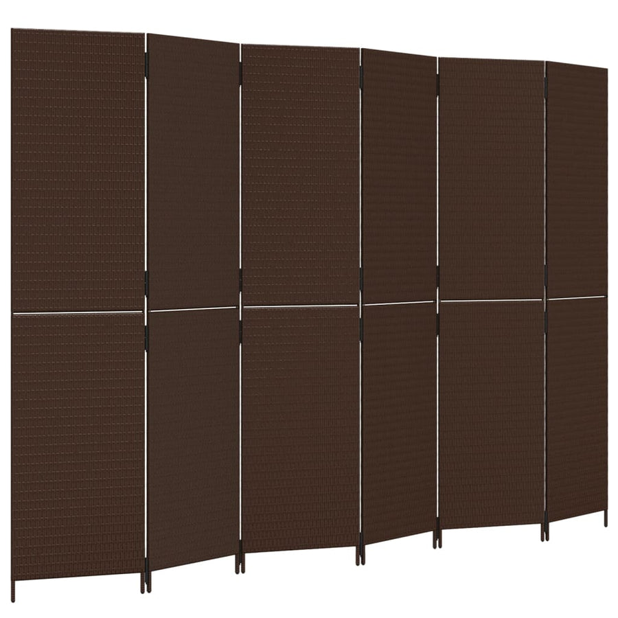Kamerscherm 6 panelen poly rattan bruin 1 294 x 200 cm