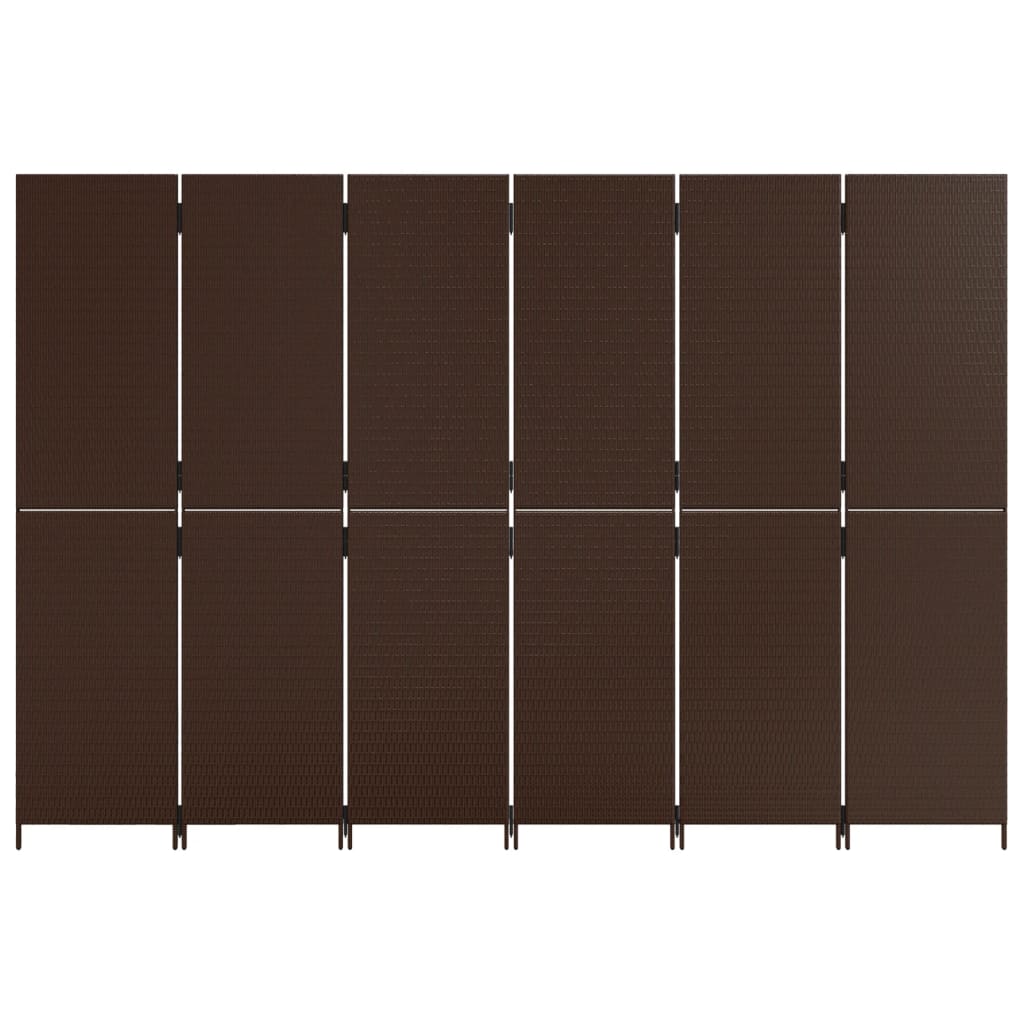 Kamerscherm 6 panelen poly rattan bruin 1 294 x 200 cm